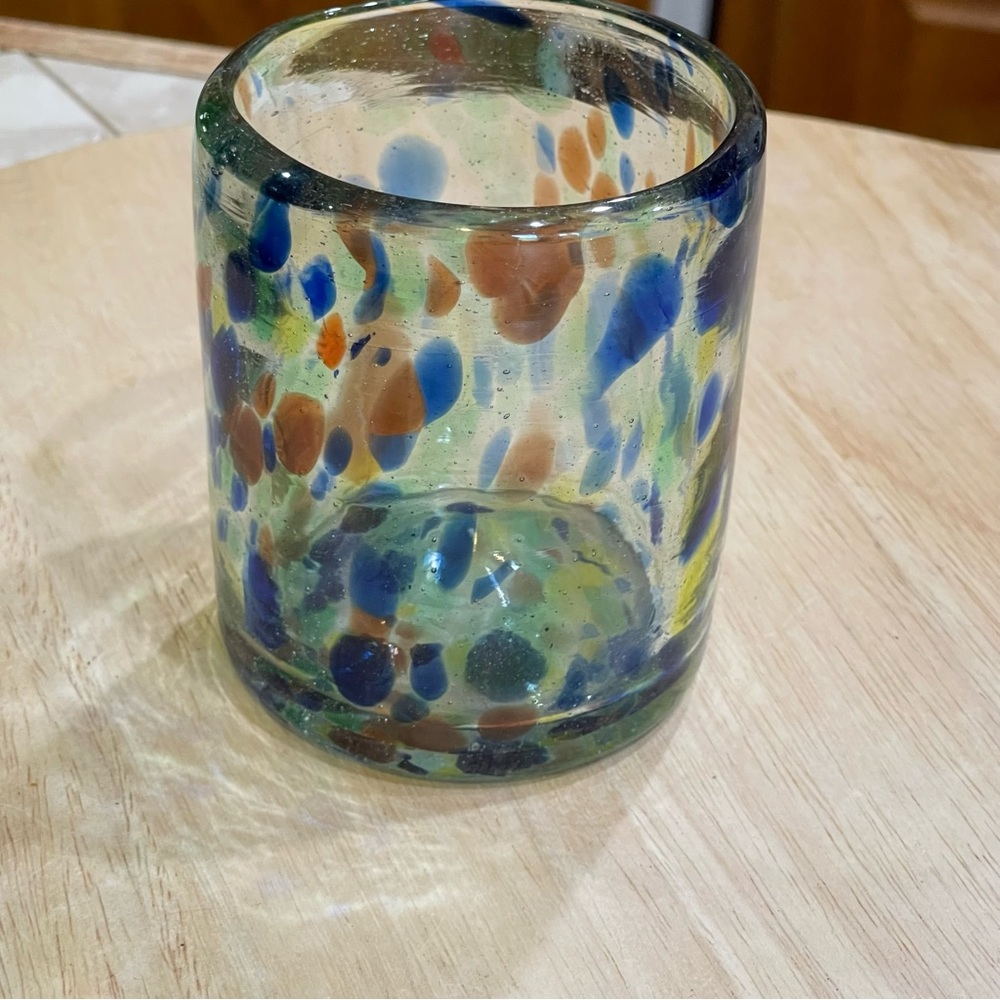 Mexican hand blown confetti 4” glass